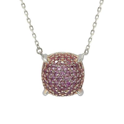 Suzy Levian Sterling Silver Sapphire Pave Puff 10 mm Solitaire Station Necklace