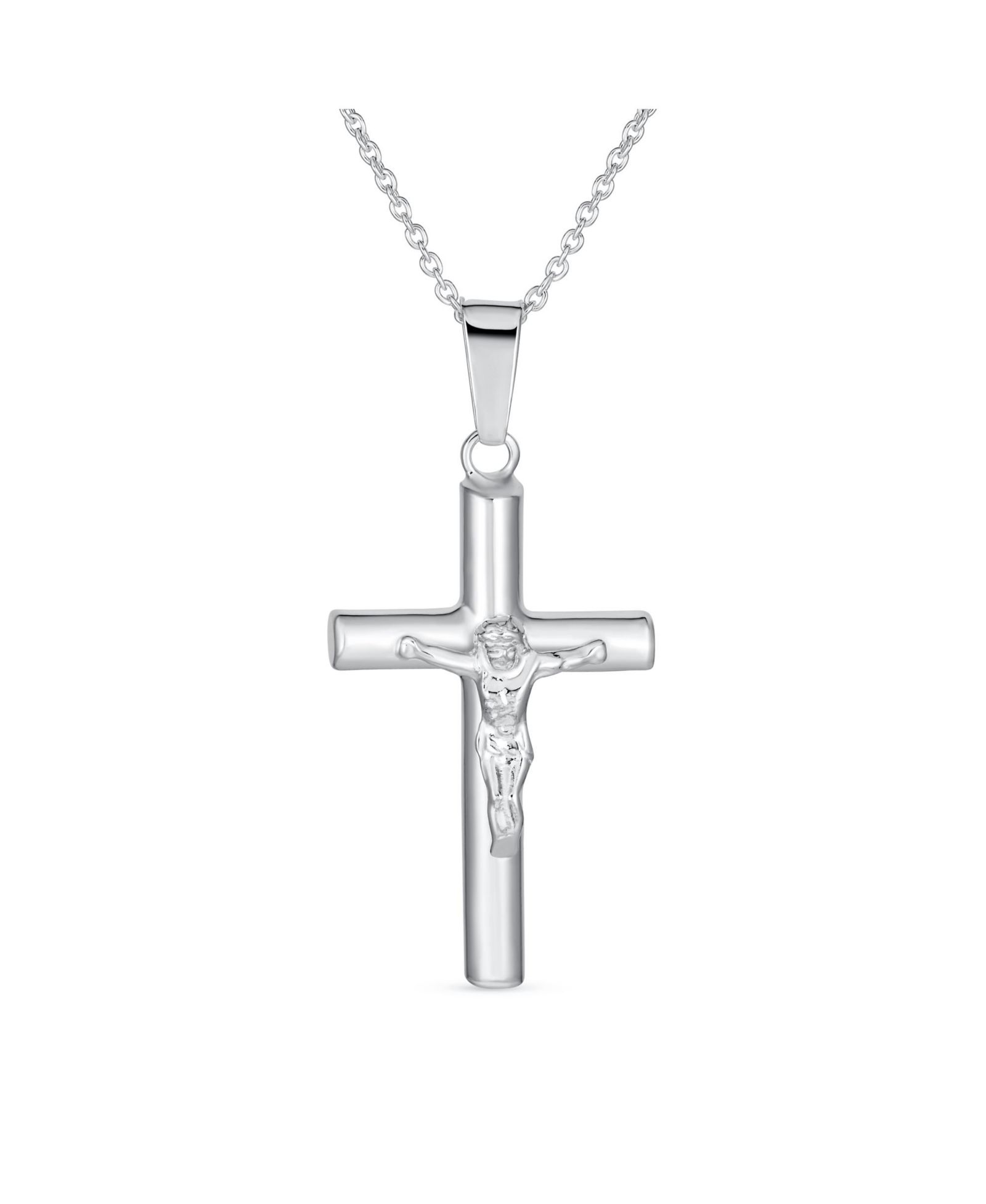 Bling Jewelry Religious Traditional Jesus Crucifix Cross Necklace .925 Sterling Silver