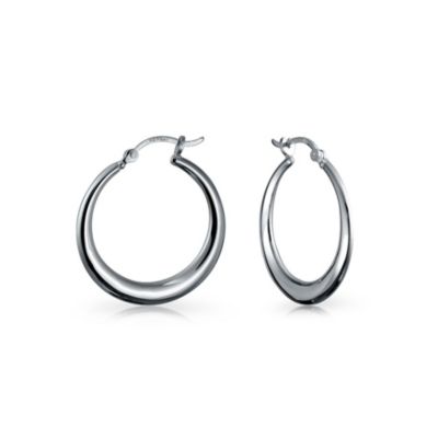 Bling Jewelry Classic Simple Tapered Puff Tube Medium Hoop Earrings .925 Sterling Silver