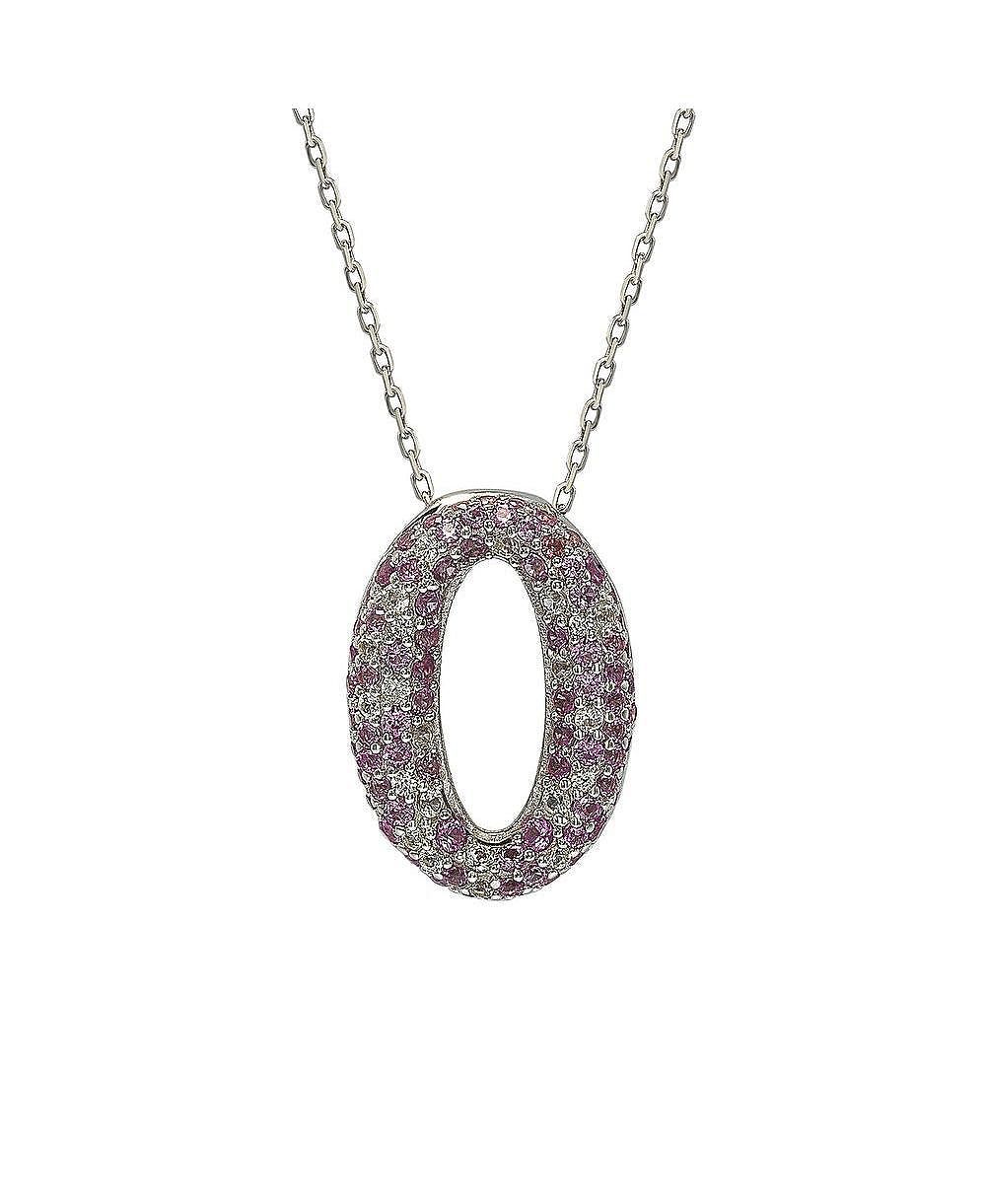 Suzy Levian New York Pink Sapphire & Lab-Grown White Sapphire Puff Oval Circle Pendant Necklace in Sterling Silver