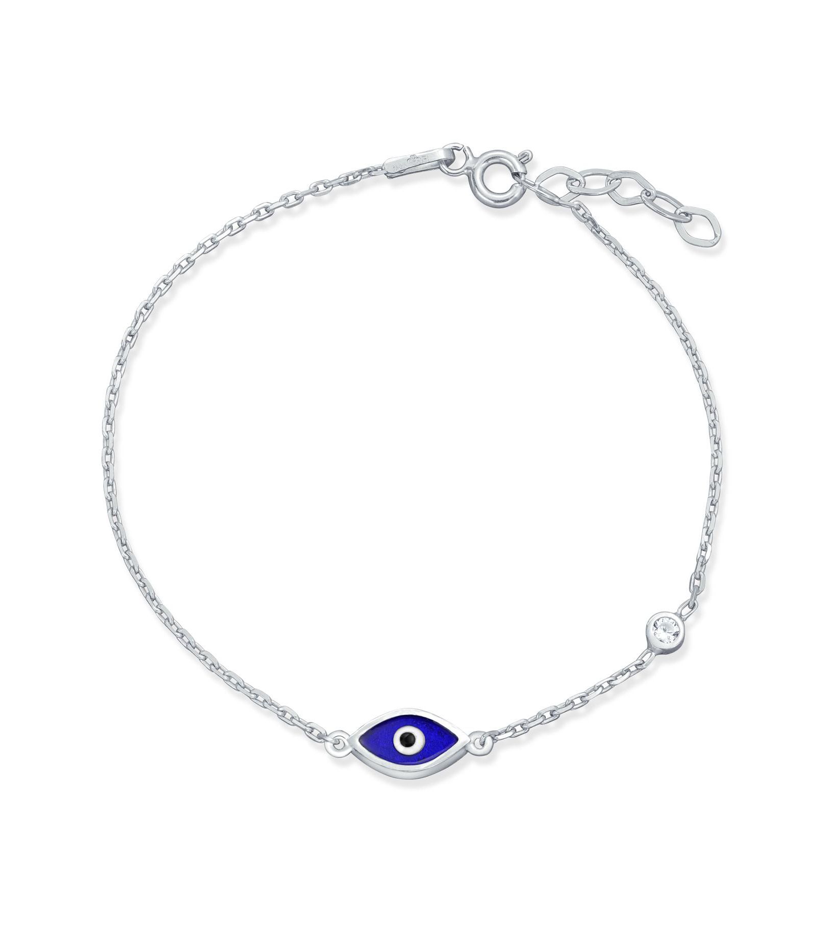 Минималистичный браслет Bling Jewelry с кулоном «синий глаз» и акцентом из фианитов, серебро .925 пробы