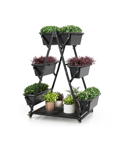3-Tier Vertical Raised Garden Bed with 4 Wheels and 6 Container Boxes-Black