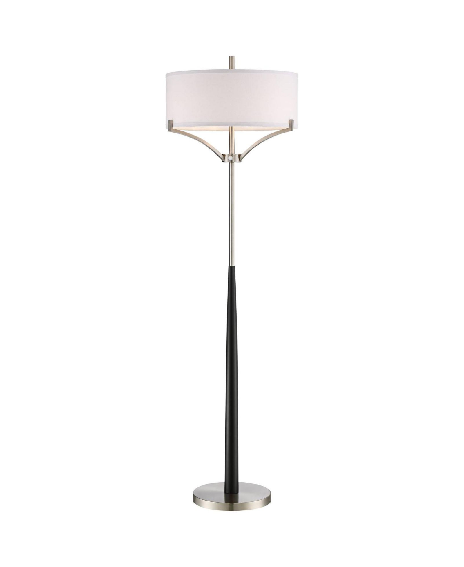 Торшер 360 Lighting Modern Floor Lamp 62" Tall Black and Brushed Steel Column Linen Drum Shade