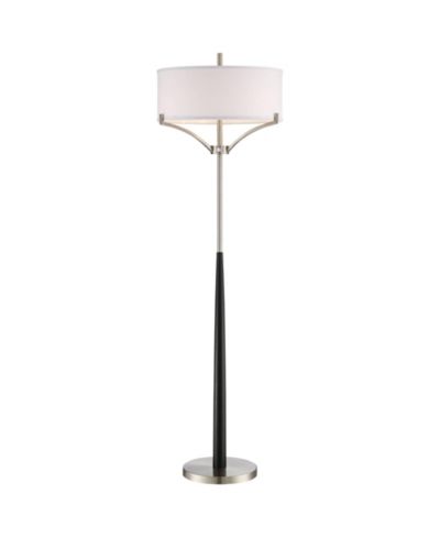 360 Lighting Modern Floor Lamp 62" Tall Black and Brushed Steel Column Linen Drum Shade