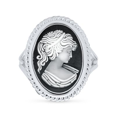 Bling Jewelry Victorian Lady Portrait Oval Black Cameo Statement Ring 925 Sterling Silver