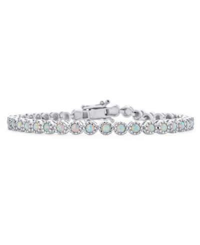 Bling Jewelry Round Created White Opal Milgrain Tennis Bracelet .925 Sterling Silver 7"