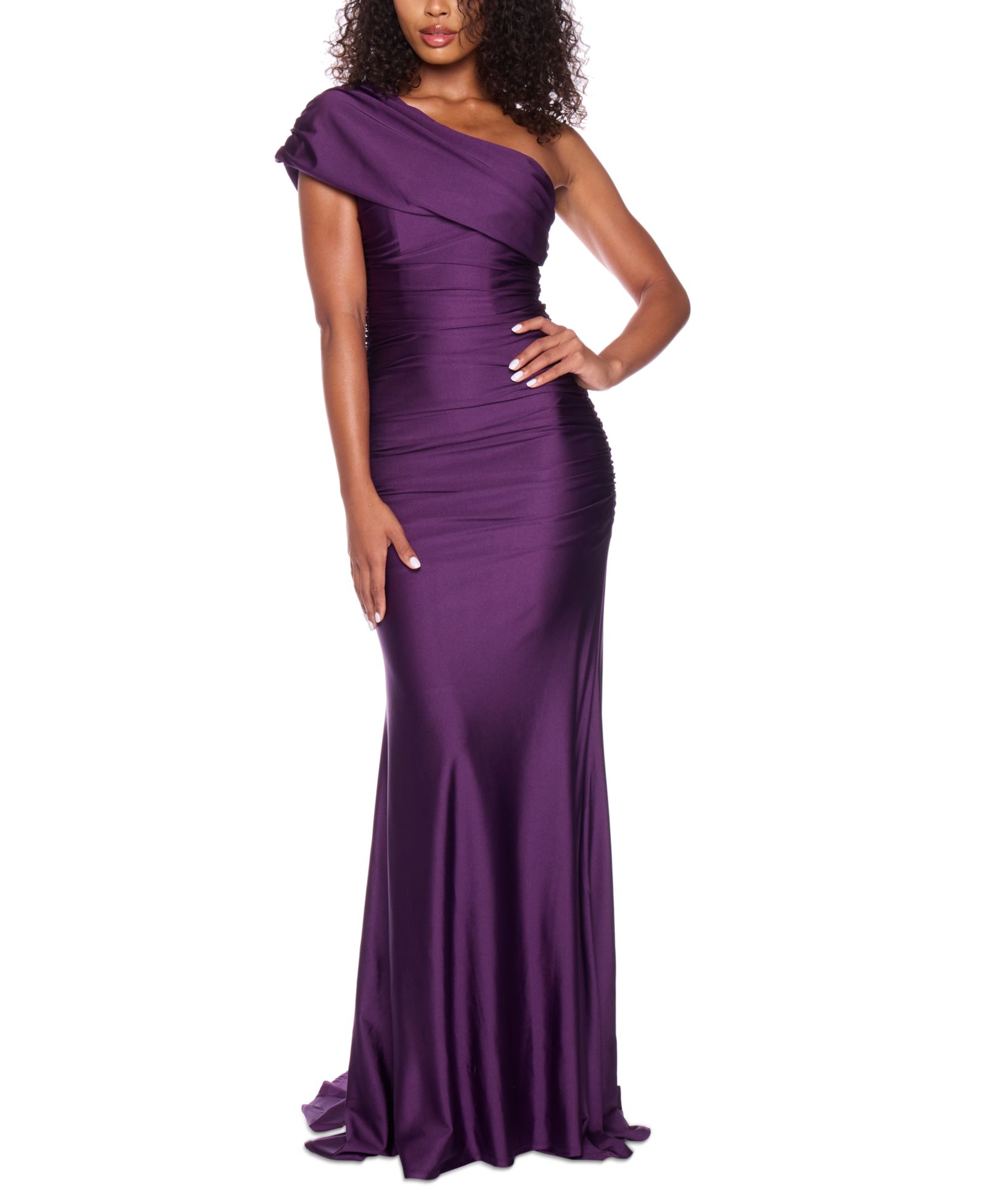 B Darlin Juniors' One-Shoulder Draped Floor-Sweeping Gown