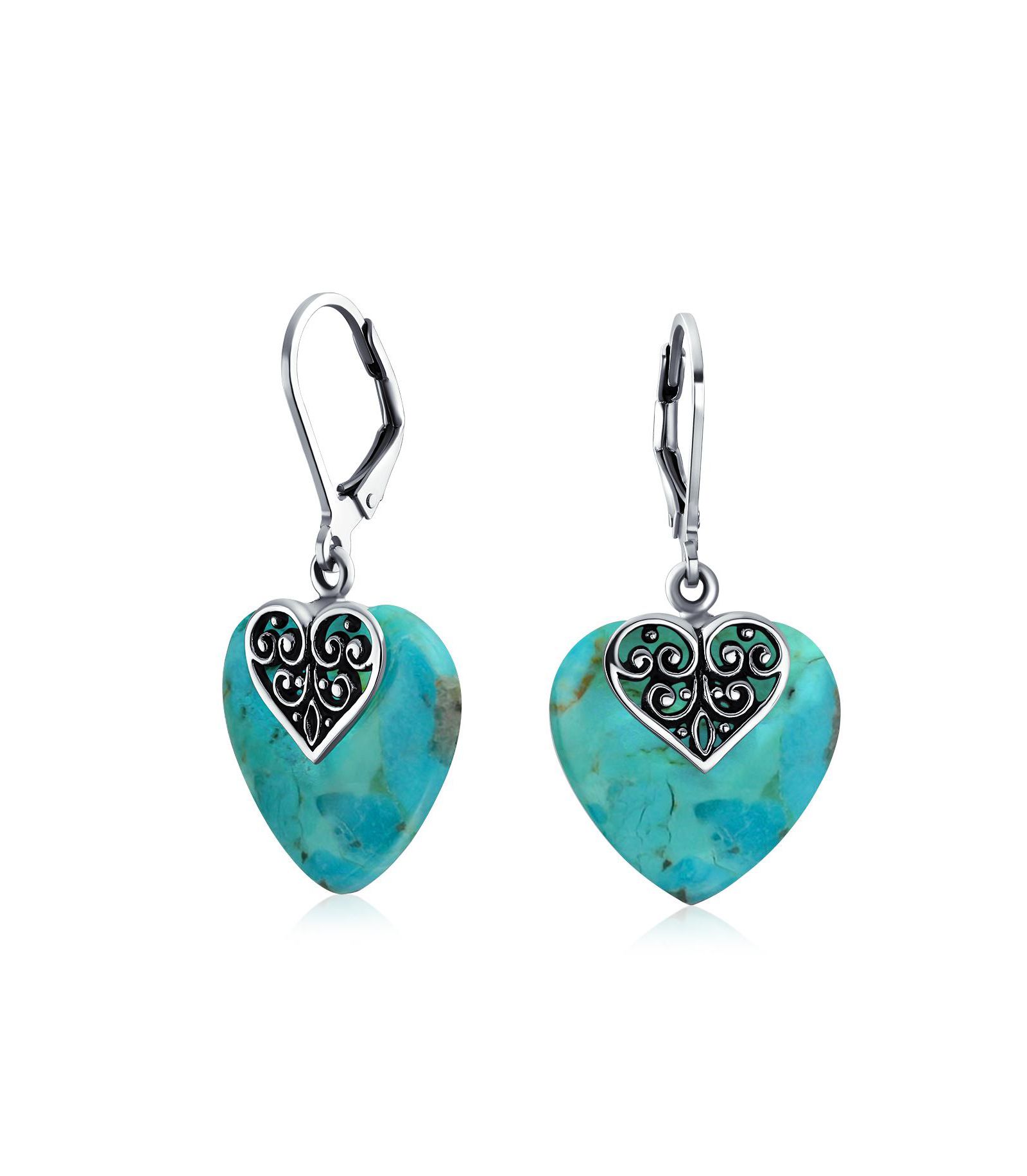 Серьги-подвески Bling Jewelry Hearts Bali Boho с драгоценными камнями, Pink Aqua