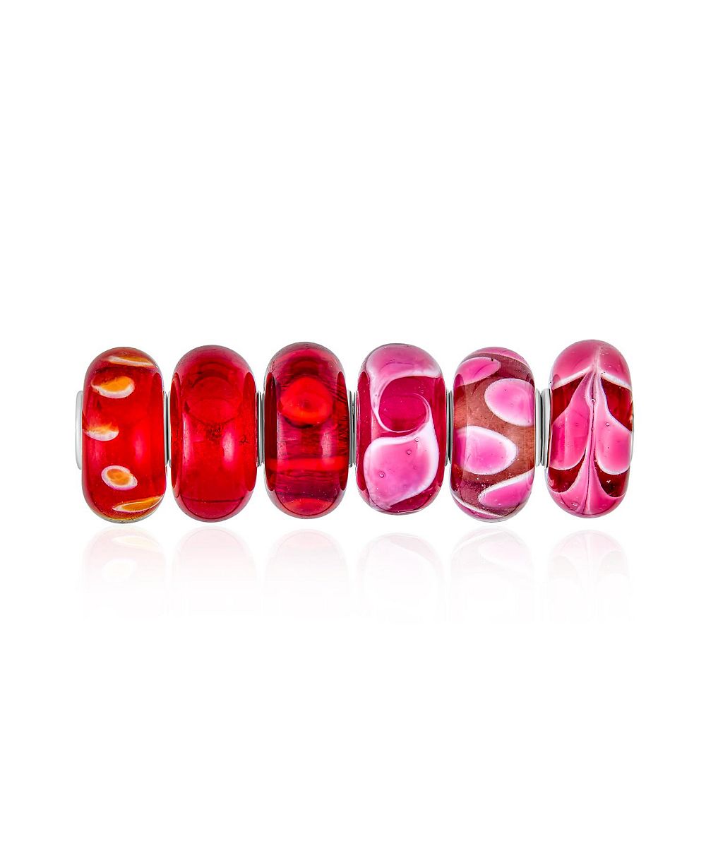 Bling Jewelry Mixed 6 Set Sterling Silver Core Red Pink Murano Glass Charm Bead for Bracelet