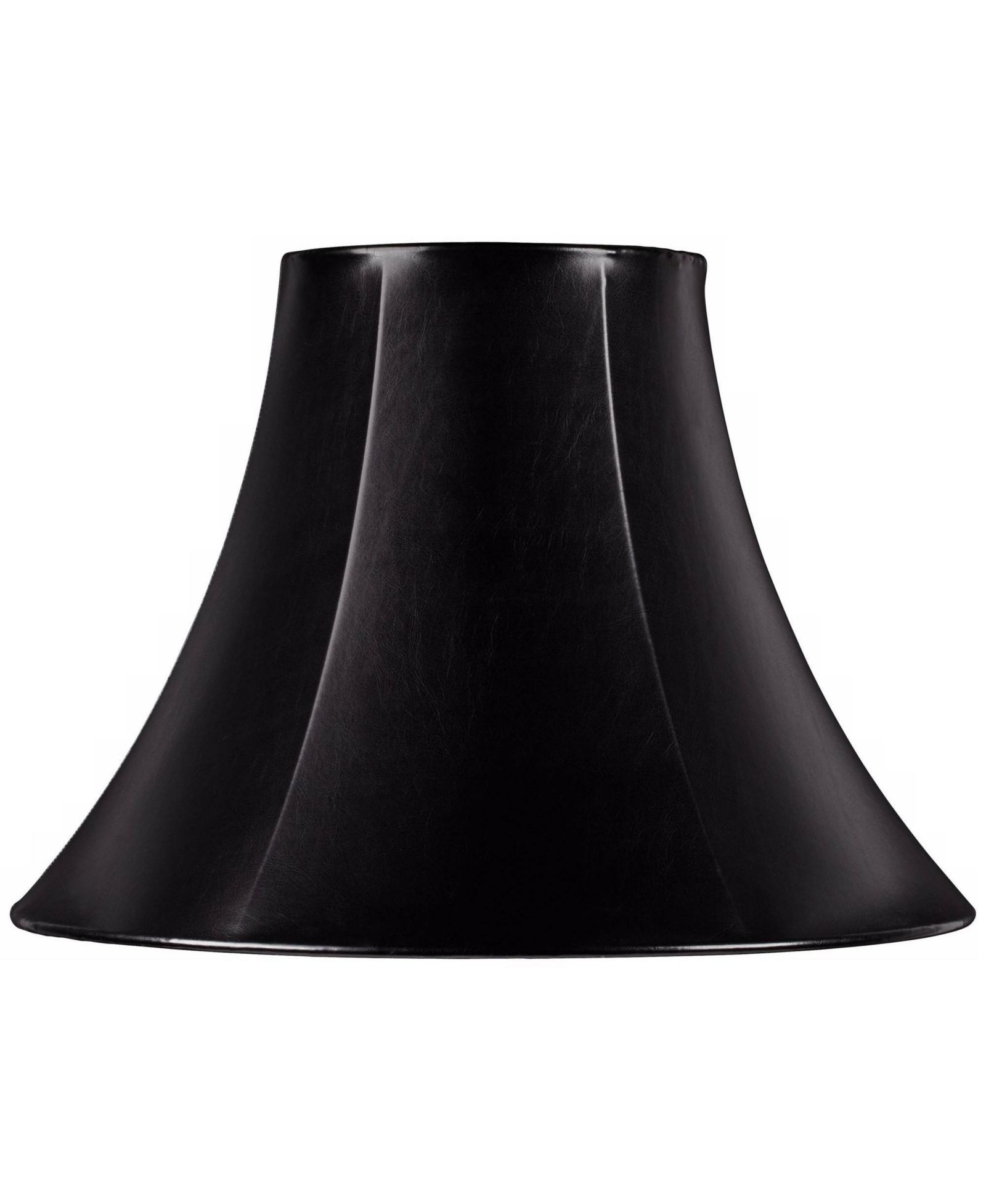 Springcrest Black Faux Leatherette Medium Bell Lamp Shade 7" Top x 16" Bottom x 12" Slant x 11.5" High (Spider) Replacement with Harp and Finial