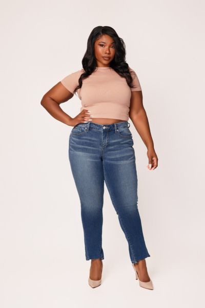 SLINK Jeans Plus Size Denim Mid Rise Slim Jeans in 30" Inseam