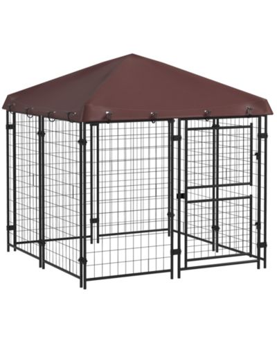 PawHut 4.6' x 4.6' x 5' Outdoor Dog Kennel with Waterproof Canopy, Door