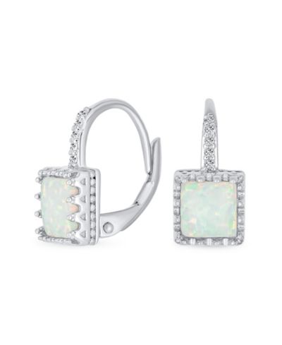 Bling Jewelry Halo CZ Princess Cut White Opal Drop Earrings .925 Sterling Silver