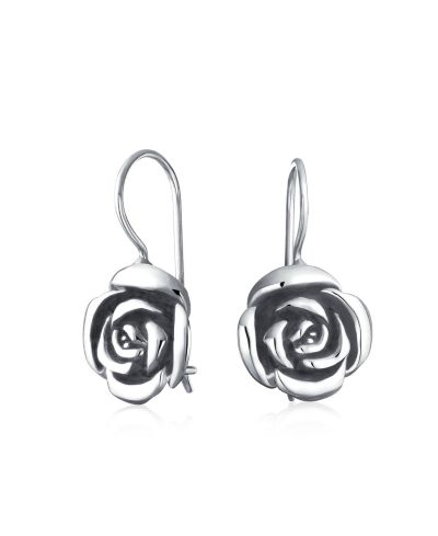 Серьги-капли Bling Jewelry в виде черной розы на французской проволоке из серебра 925 пробы
