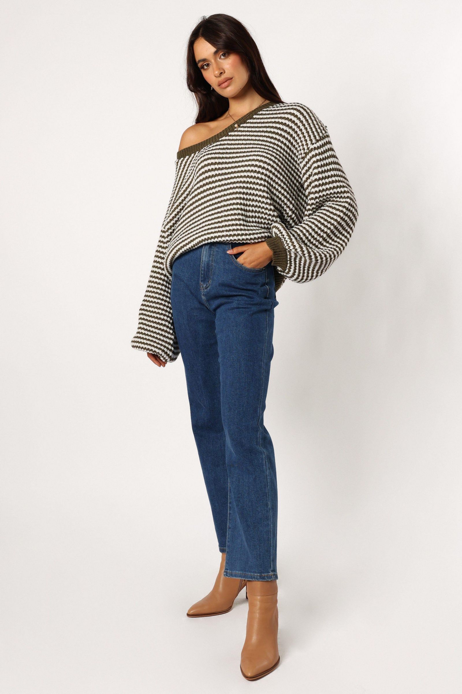 Petal and Pup Women's Becca Crewneck Waffle Stitch Stripe Knit Sweater