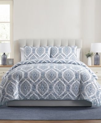 VCNY Home Sea Damask 3-Piece Quilt Set, Full/Queen