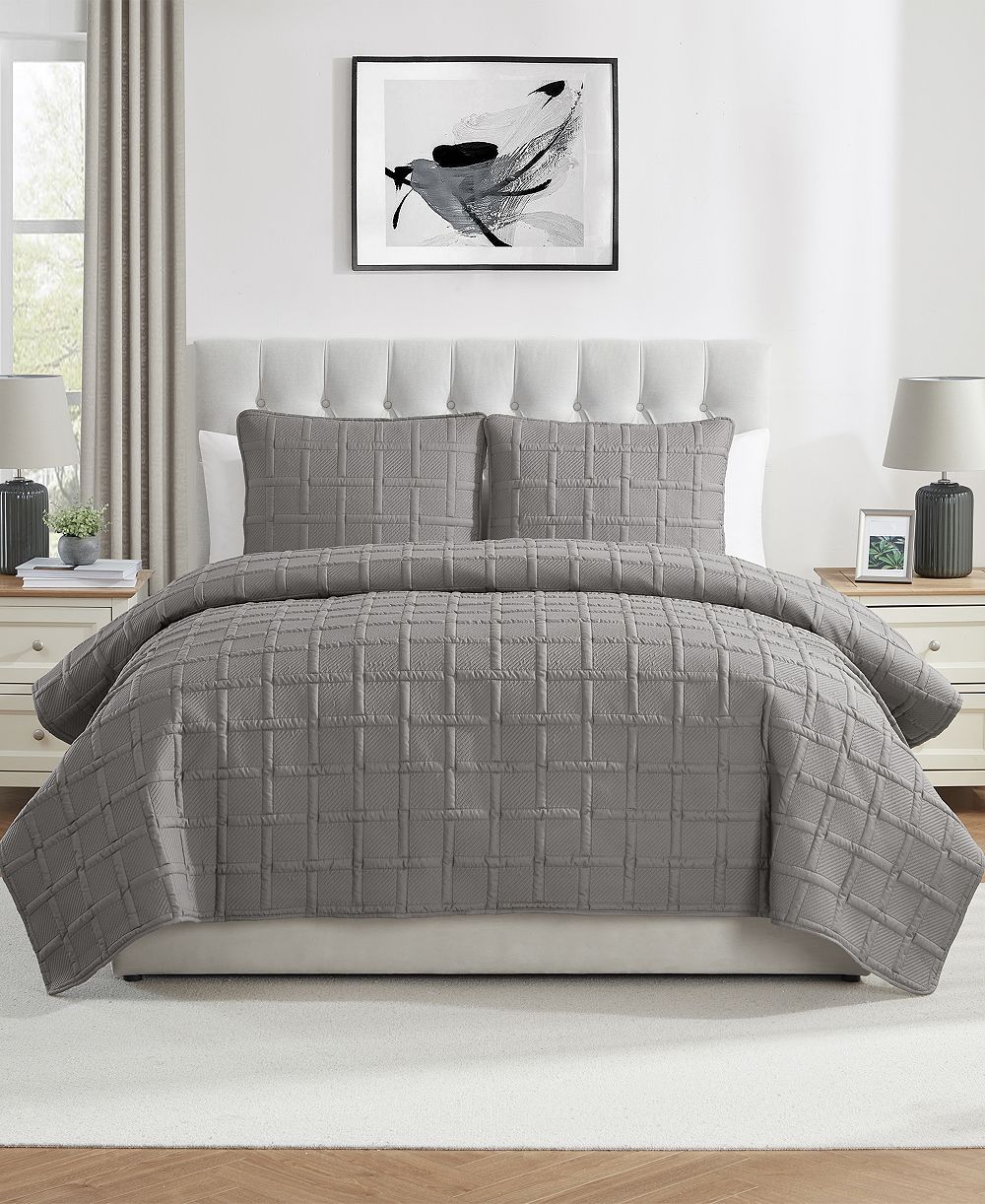 VCNY Home Solid Square 3-Piece Quilt Set, King