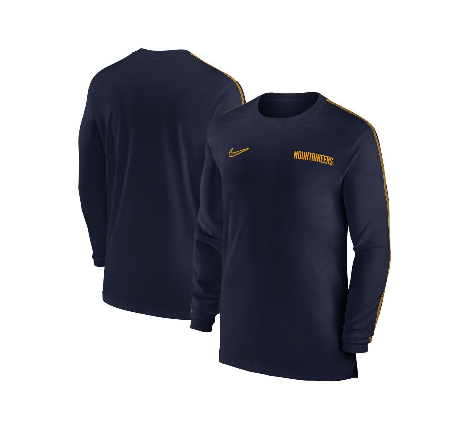 Мужская футболка Nike Navy West Virginia Mountaineers 2024 Sideline Coach UV Performance Long Sleeve