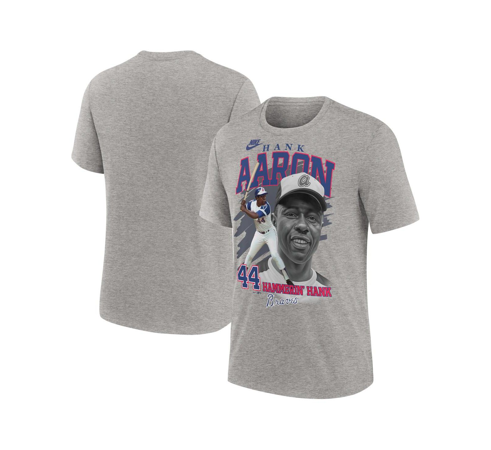 Nike Men's Hank Aaron Heather Gray Atlanta Braves Cooperstown Collection Player Local T-Shirt