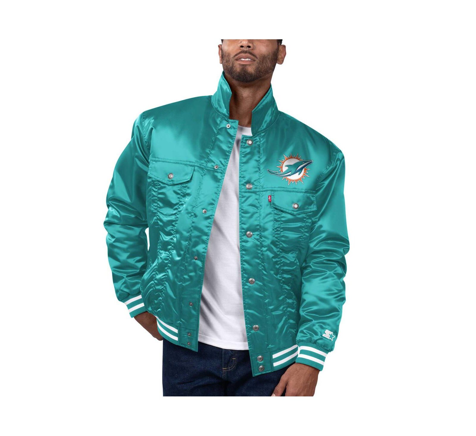 Levi’s x Starter Men's Aqua Miami Dolphins Silver Tab Trucker Full-Snap Jacket