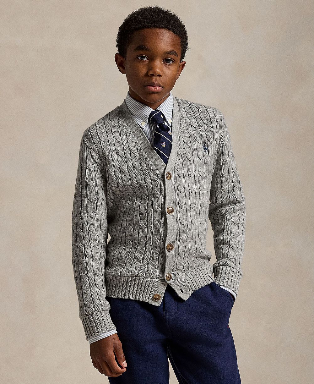 Мужской свитер Polo Ralph Lauren для мальчиков 8-20 лет из хлопкового трикотажа с косичкой, V-образный вырез