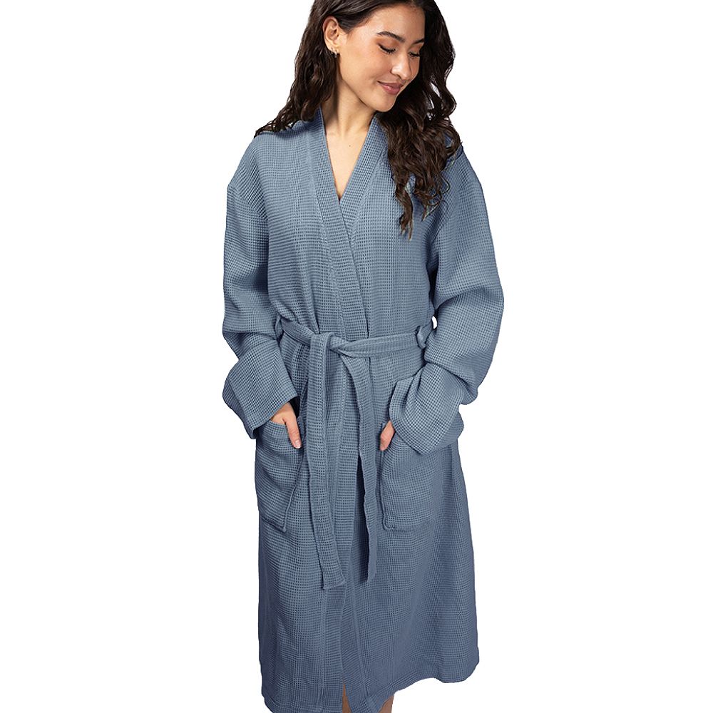 Cariloha Waffle Knit Bath Robe | Marine Blue | Unisex, Large/X-Large | Viscose Material | Soft, Comfortable, and Wicks Moisture