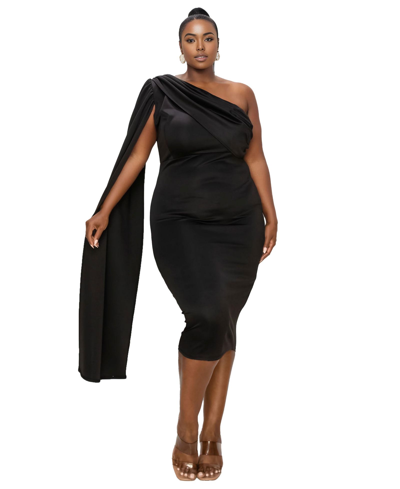 L I V D Plus Size Spade One Shoulder Cape Dress