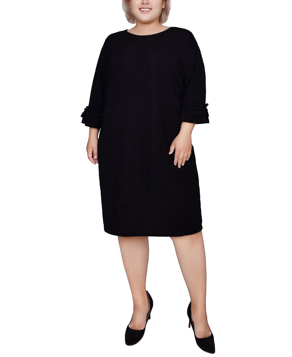 NY Collection Plus Size 3/4 Length Sleeve Textured Knit Dress