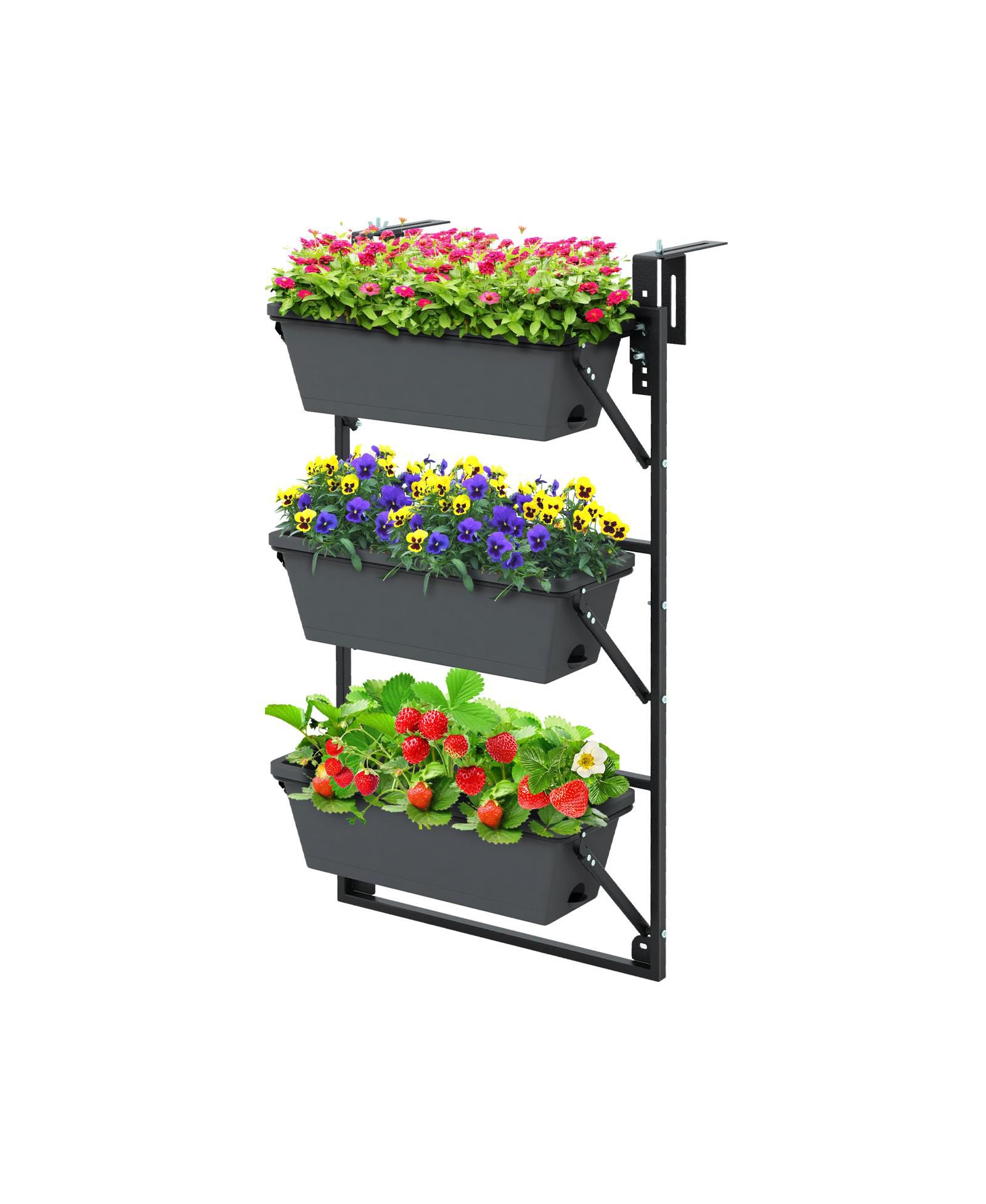 Hanging Vertical Planter Wall-mounted Adjustable with Detachable Hooks-Black