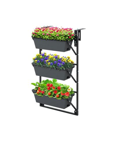 Hanging Vertical Planter Wall-mounted Adjustable with Detachable Hooks-Black