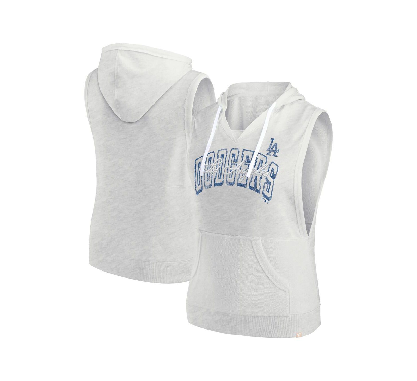 Fanatics Women's Ash Los Angeles Dodgers Lounge Script Sleeveless Pullover Hoodie
