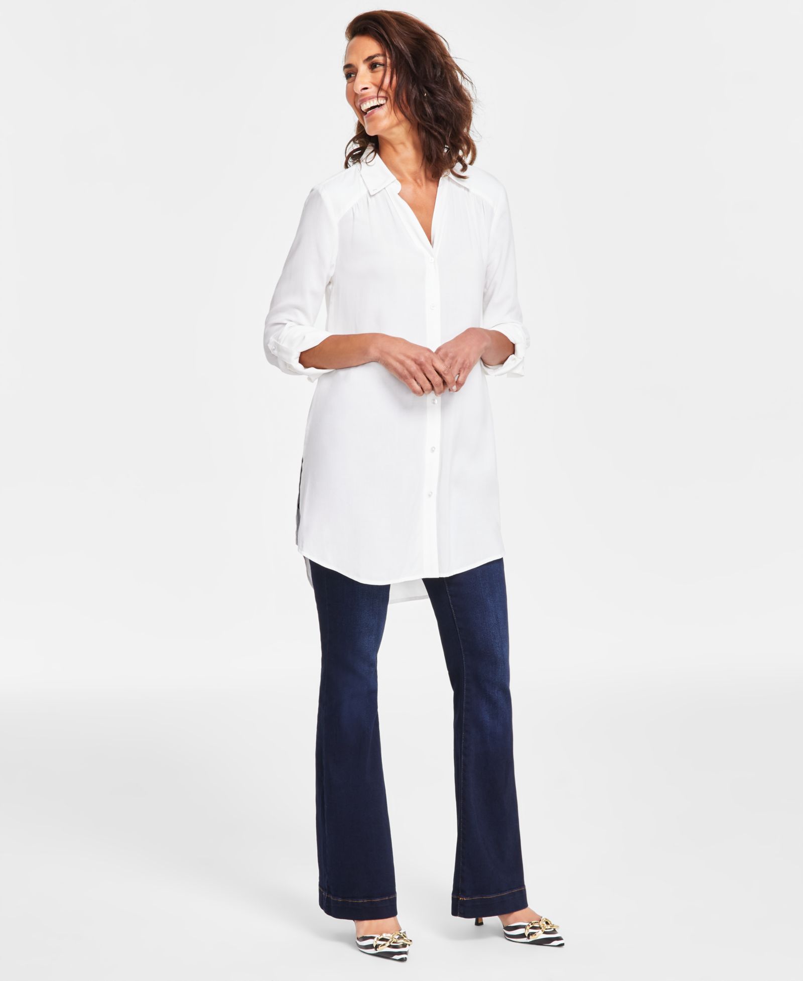 I.N.C. International Concepts Women's Roll-Tab Button-Down Tunic, Created for Macy's
