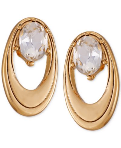 Серьги-гвоздики T Tahari Gold-Tone Crystal Open Oval Stud