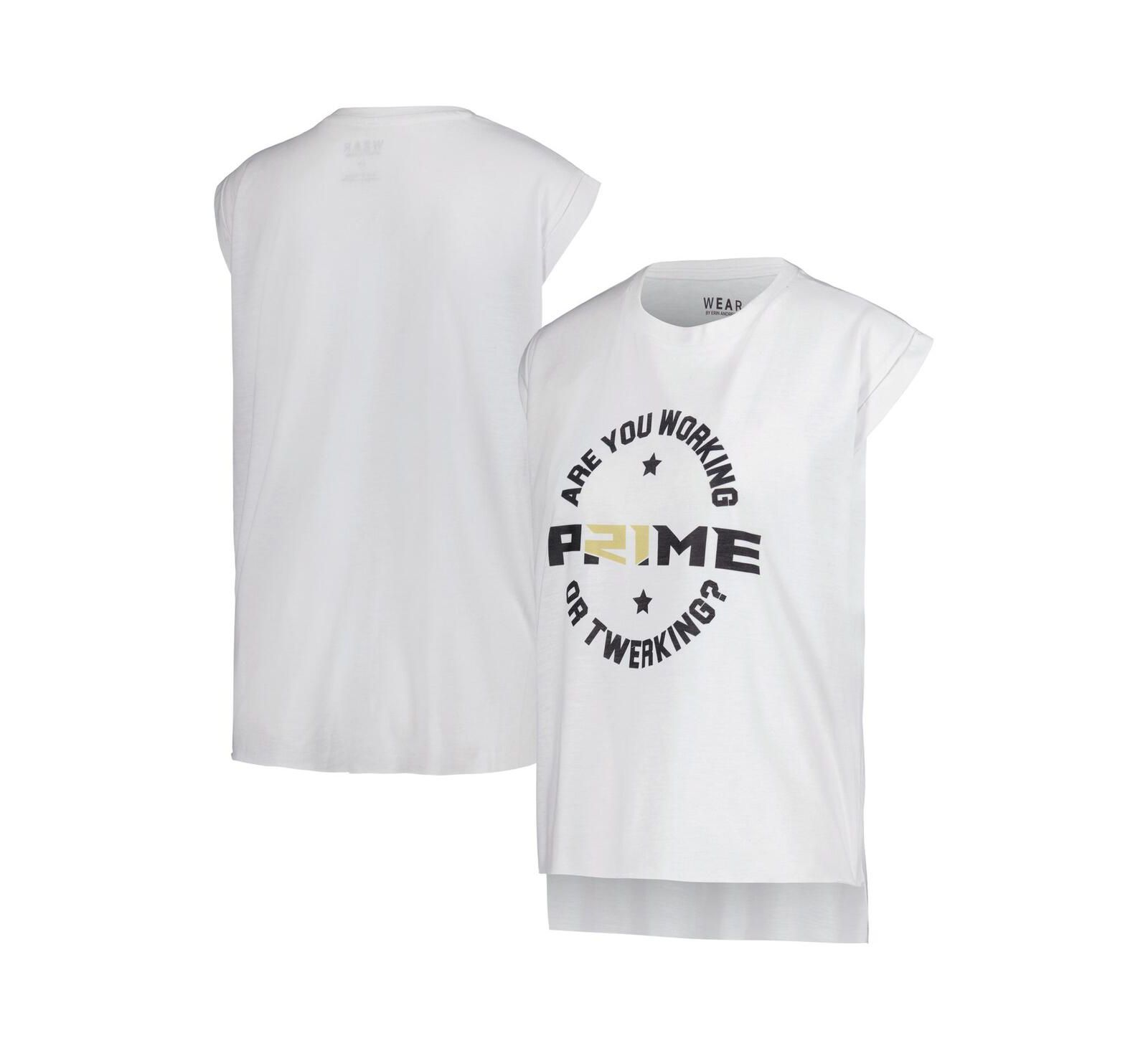 WEAR by Erin Andrews Women's White Colorado Buffaloes Coach Prime Working Sleeveless Muscle T-Shirt