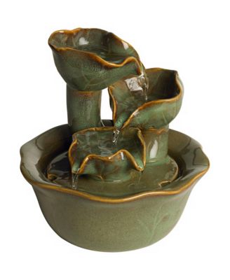 Organic Water Lily 8" High Small Zen Modern Indoor Outdoor Decor Ceramic Tabletop Fountain Outside Garden Patio