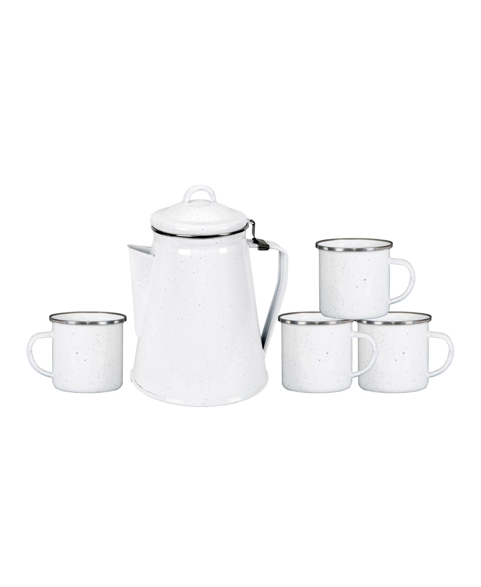 Набор Stansport: эмалевая кофеварка и 4 кружки - White