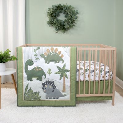 The Peanutshell Dinosaur Dreams Crib Bedding Set for Baby Boys, 3 Piece Nursery Set