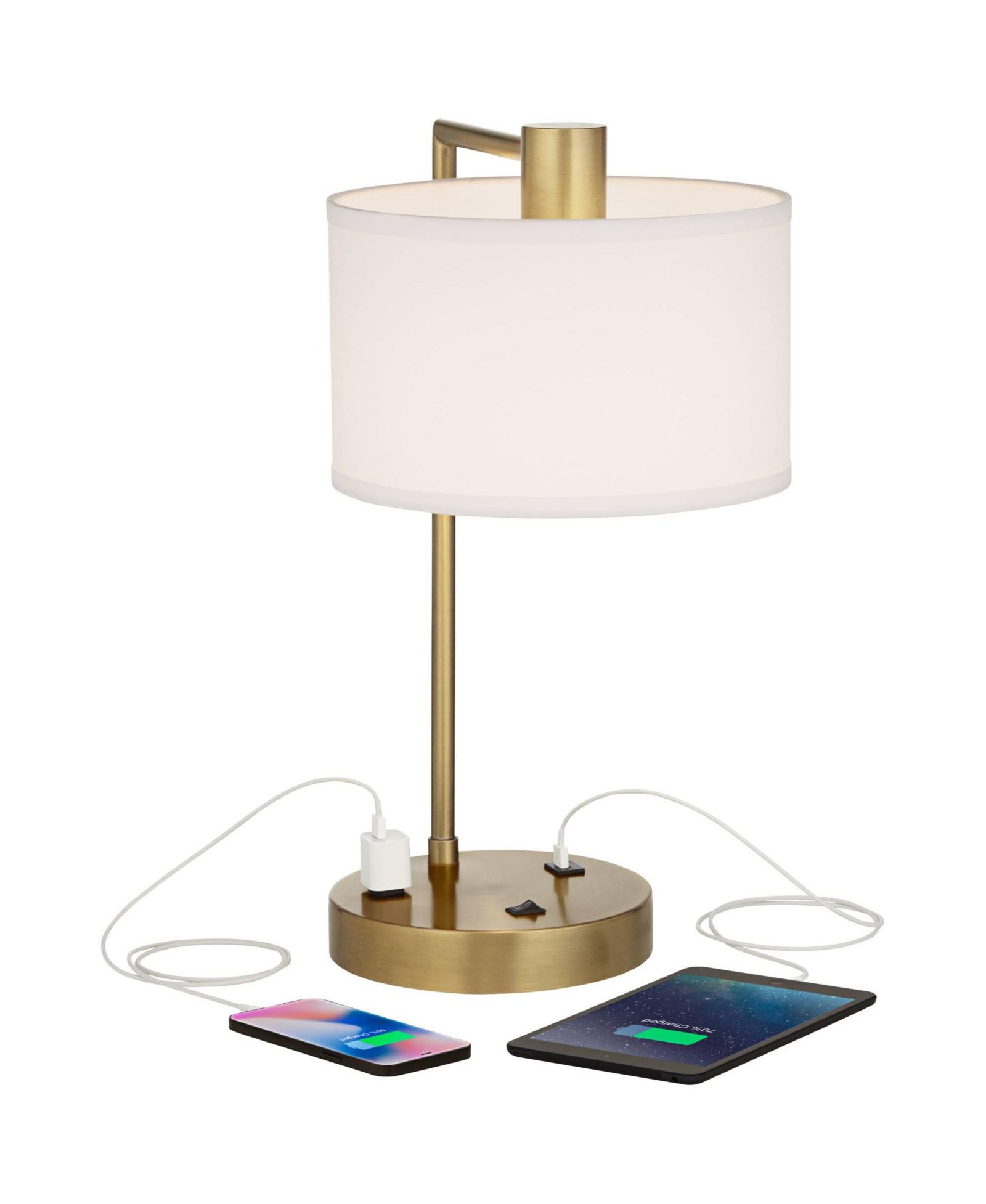 Современная настольная лампа 360 Lighting Colby 21" с USB и розеткой в основании и тканевым абажуром