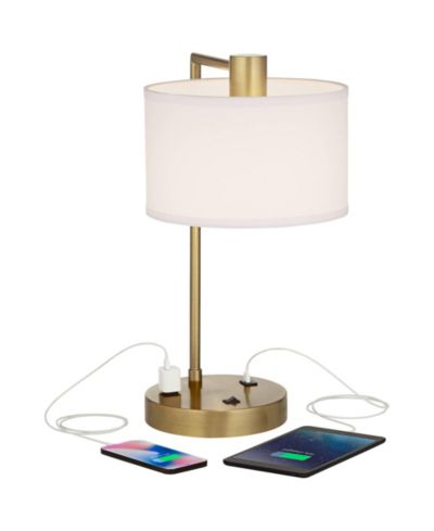 360 Lighting Colby Modern Desk Lamp 21" High Antique with USB and AC Power Outlet in Base Linen Drum Shade