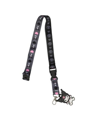 Kuromi Hearts and Skulls Black Lanyard With Character Charm