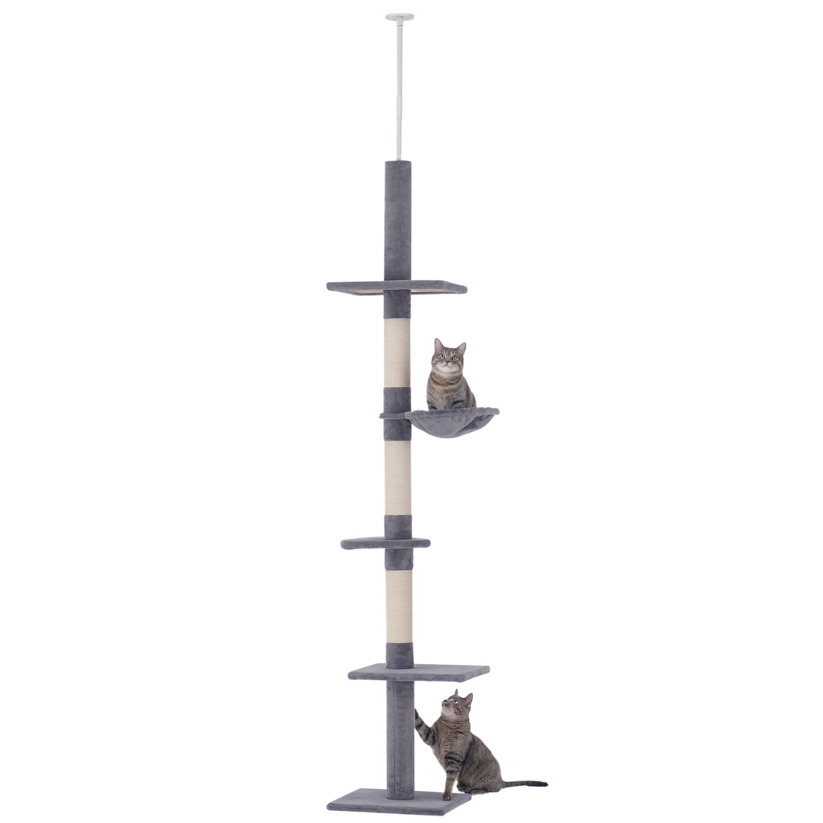 PawHut 8.5' Adjustable Floor-To-Ceiling Cat Tree w/ 5 Carpet Platforms,