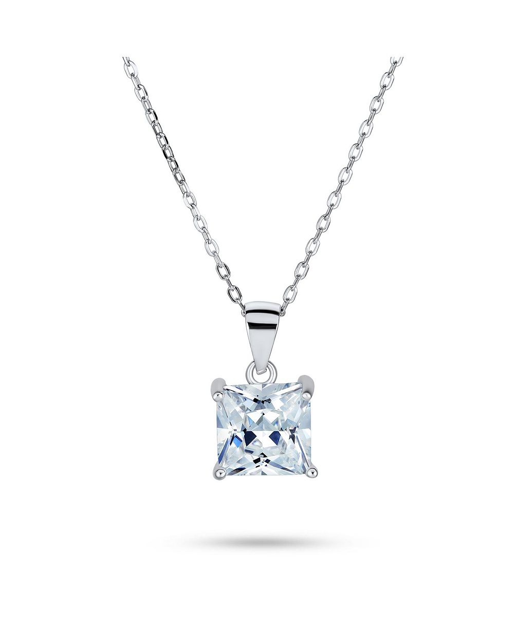 Ожерелье с кулоном Bling Jewelry Classic Dainty 4 Prong Set 1.25 CT Solitaire Square Princess Cut Clear Cubic Zirconia CZ из стерлингового серебра