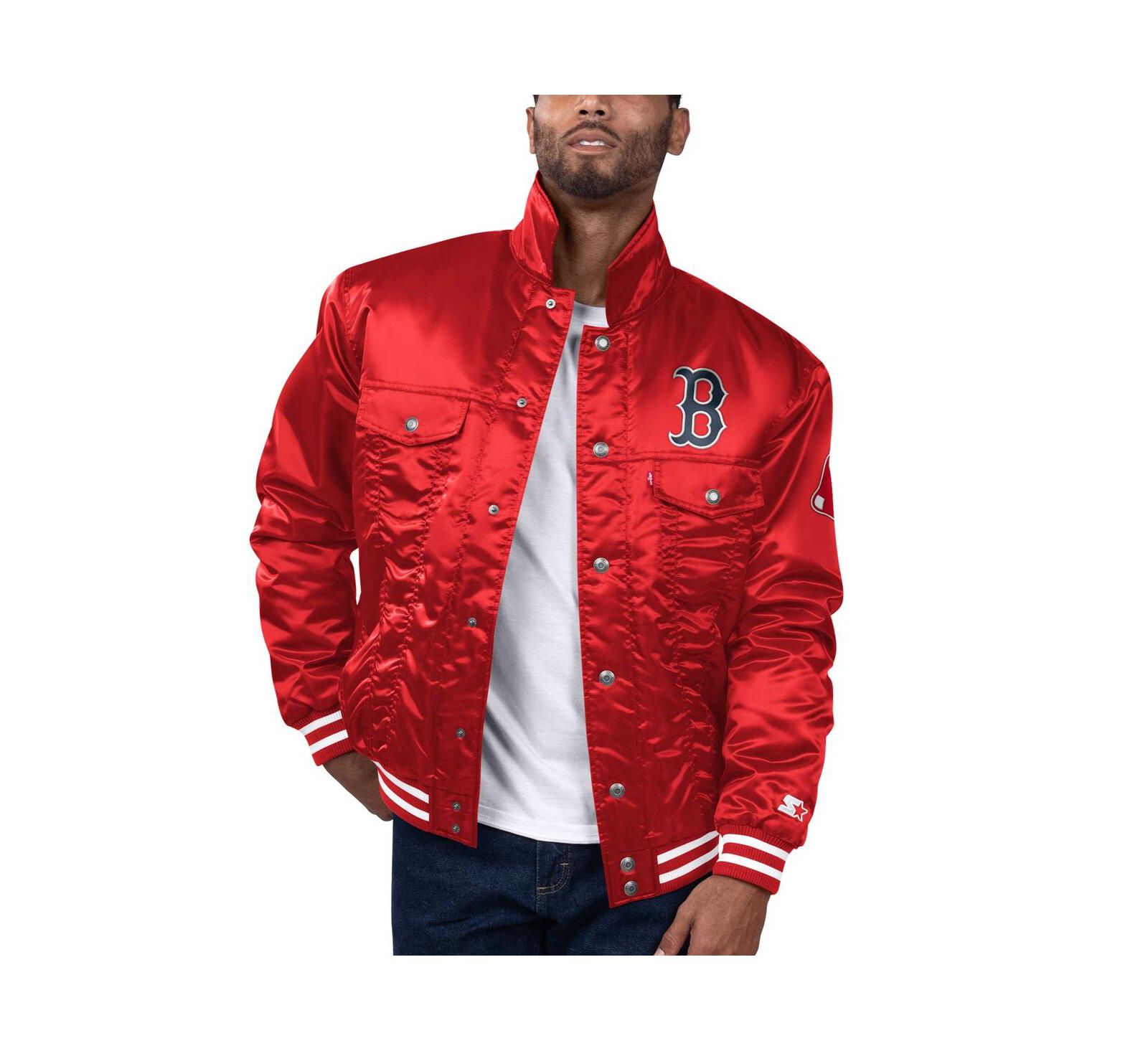 Levi's Men's x Red Boston Red Sox Silver Tab Satin Full-Snap Trucker Jacket