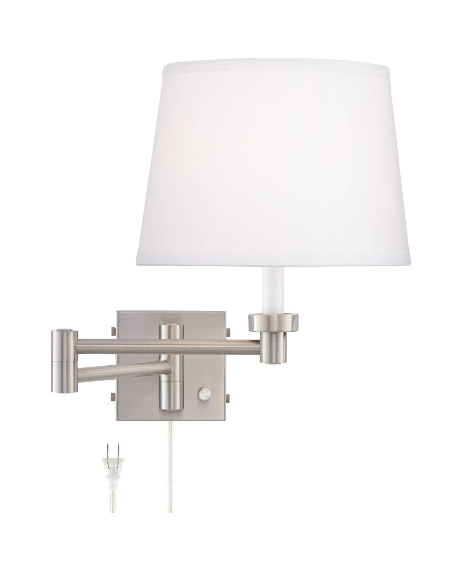 360 Lighting Vero Modern Swing Arm Wall Lamp Brushed Nickel Plug-in Light Fixture with USB Charging Port White Drum Shade for Bedroom Bedside Reading