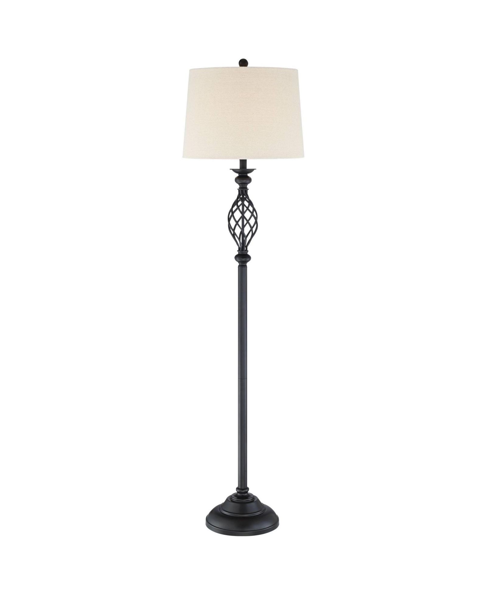 Franklin Iron Works Annie Rustic Floor Lamp Standing 63" Tall Bronze Iron Scroll Cream Hardback Drum Shade for Living Room Bedroom Office House Home