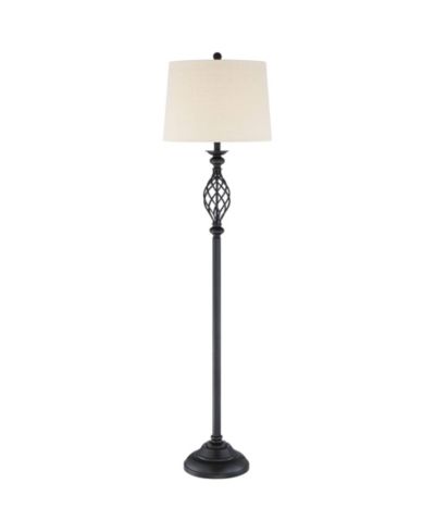 Franklin Iron Works Annie Rustic Floor Lamp Standing 63" Tall Bronze Iron Scroll Cream Hardback Drum Shade for Living Room Bedroom Office House Home