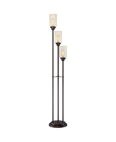 Franklin Iron Works напольный торшер Libby Modern Industrial 66" Oiled Bronze Metal 3 Light Dimmable LED Amber Seedy Glass
