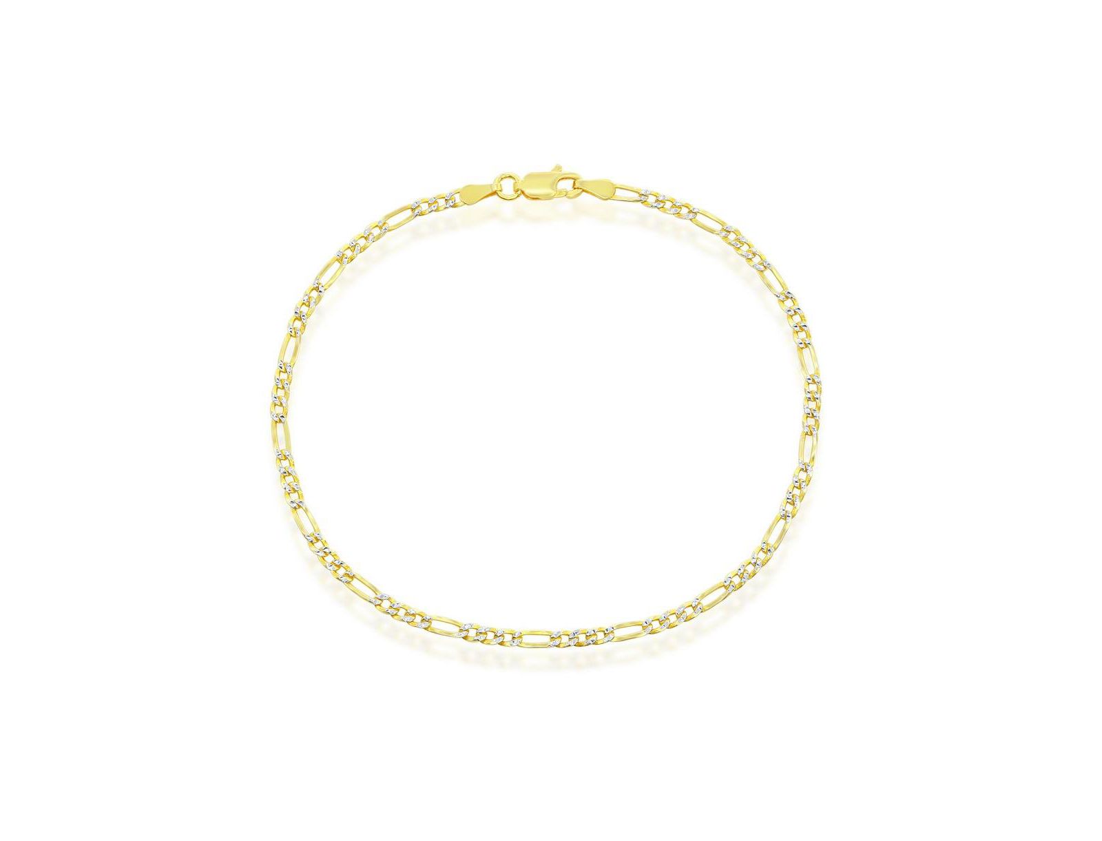 Simona Sterling Silver 2.5mm Pave Figaro Anklet - Gold Plated