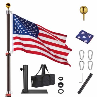 Yescom EZ GO 30Ft Telescopic Flag Pole Kit with Wheel Tire Mount Stand and Rotating Lock for RV or Tailgate