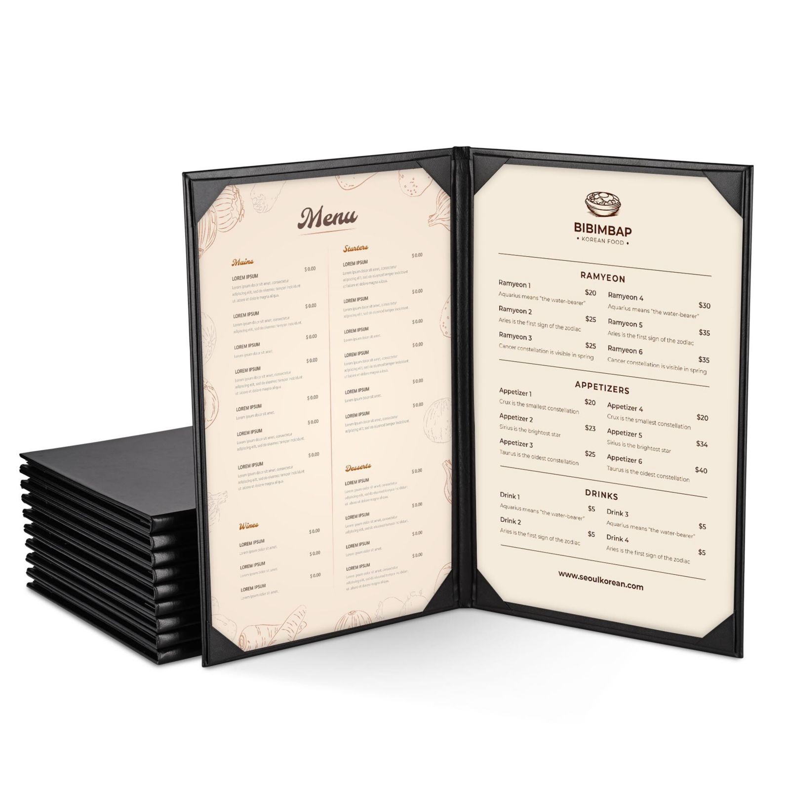 Комплект меню в книжном стиле Yescom WeChef 10 шт. 8.5x14"